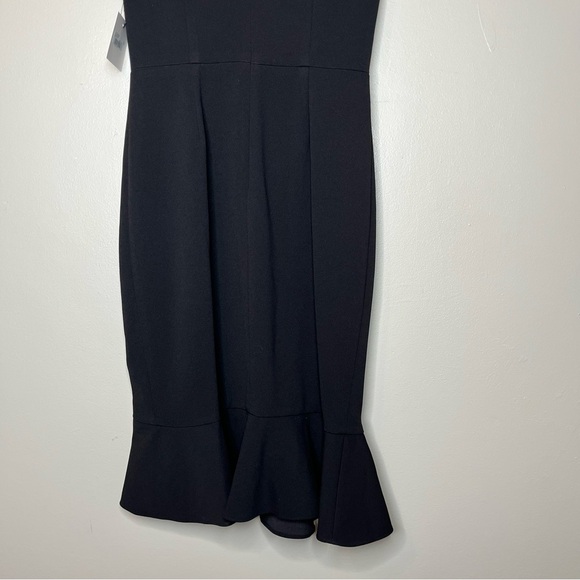 Sage Collective Crew Neck Short Sleeve Zipper Back Solid Ruffled Hem Crepe Dress - Picture 2 of 10